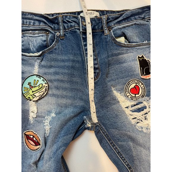 Forever 21 Womens Patch Jeans Skinny Leg Mid Rise Distressed Blue Size 27 - Picture 3 of 8